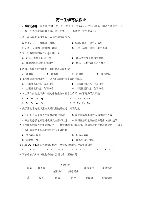 高一寒假作业1