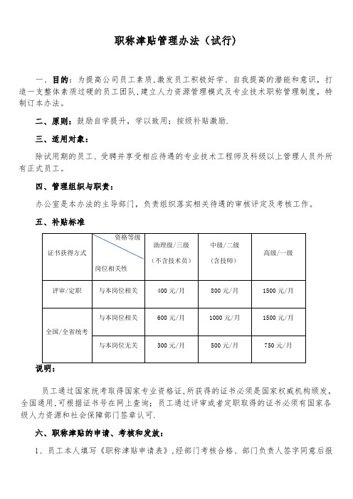 2019职称津贴管理办法