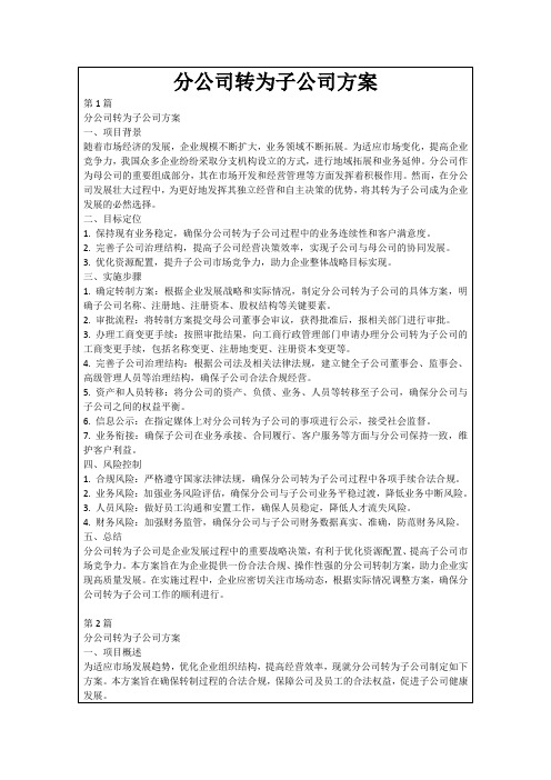 分公司转为子公司方案