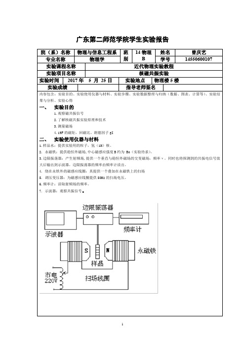 核磁共振物理实验报告