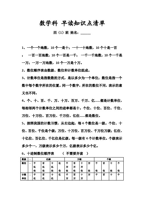 小学数学 北师大 早读知识点清单