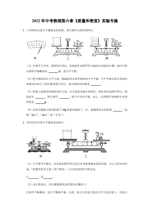 2022年中考物理二轮复习实验专题练习——质量与密度(无答案)