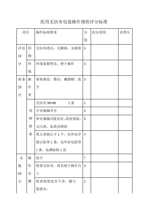 医用无纺布包装操作规程评分标准