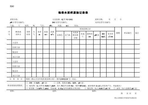 原始分析记录表格