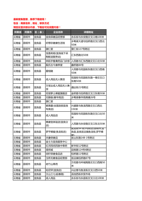 新版云南省昆明市宜良县保健品企业公司商家户名录单联系方式地址大全53家