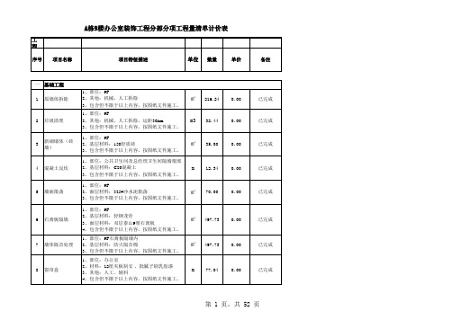 A栋9楼办公室室内装饰工程量清单