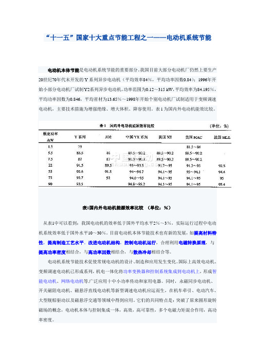 “十一五”国家十大重点节能工程之一——电动机系统节能