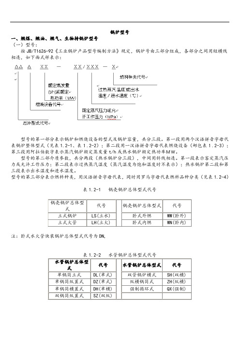 锅炉型号及命名规则