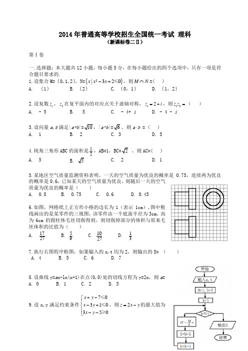 2014年新课标2卷高考理科数学试题及答案