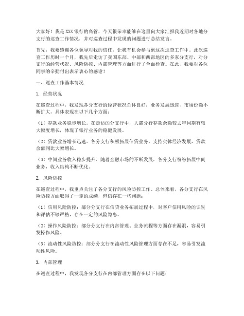 银行高管巡查总结发言稿