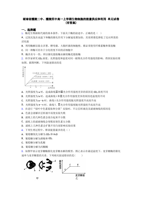 湖南省醴陵二中、醴陵四中高一上学期生物细胞的能量供应和利用 单元试卷(有答案)