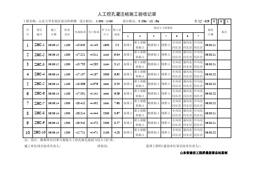 人工挖孔灌注桩施工验收记录