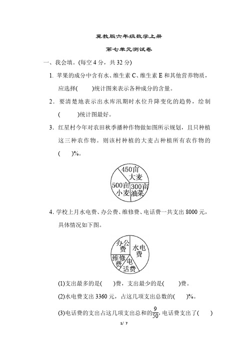 冀教版六年级数学上册《第七单元测试卷》(附答案)