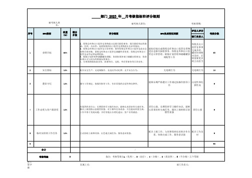 月度考核指标和评分细则表