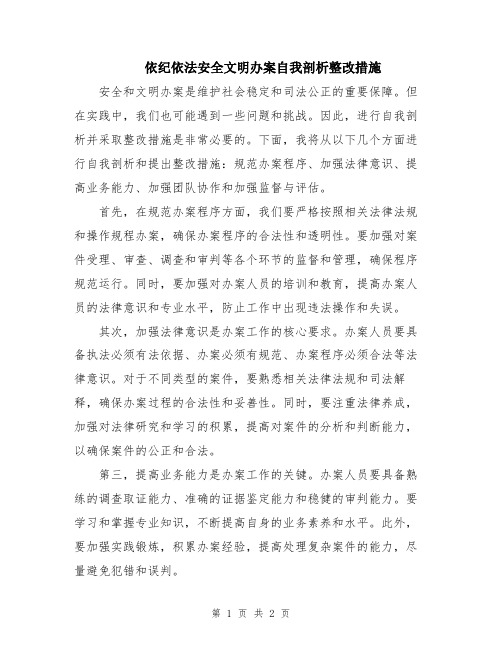 依纪依法安全文明办案自我剖析整改措施