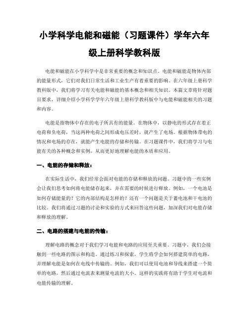 小学科学电能和磁能(习题课件)学年六年级上册科学教科版