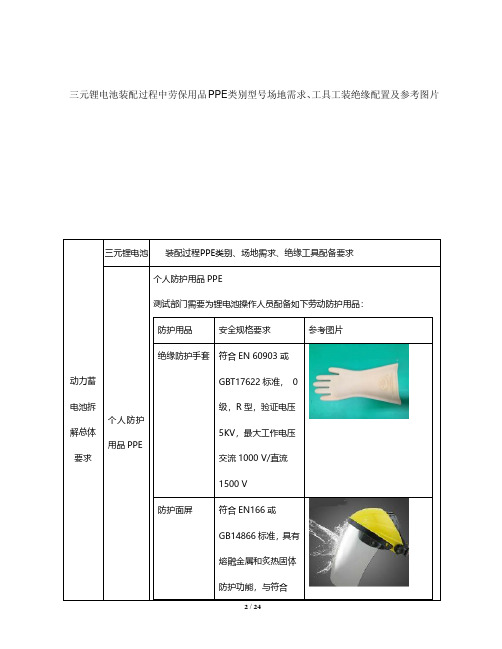 三元锂电池装配过程中劳保用品PPE类别型号场地需求、工具工装绝缘配置及参考图片