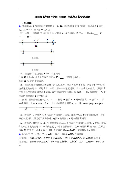 杭州市七年级下学期 压轴题 期末复习数学试题题