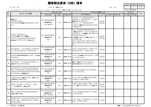 顾客特定要求(CSR)清单