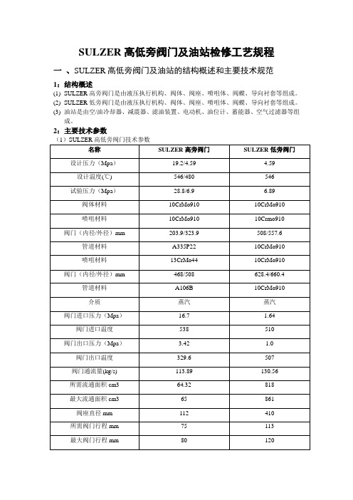 SULZER高低旁阀门检修工艺规程