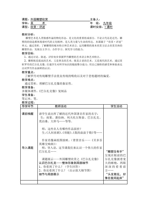 初中美术_外国雕塑欣赏教学设计学情分析教材分析课后反思