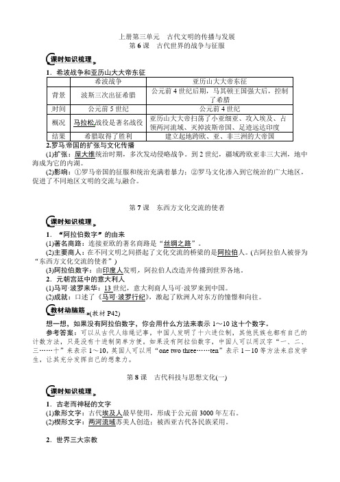 2018年中考(人教版)九年级历史复习速记手册 上册第三单元  古代文明的传播与发展