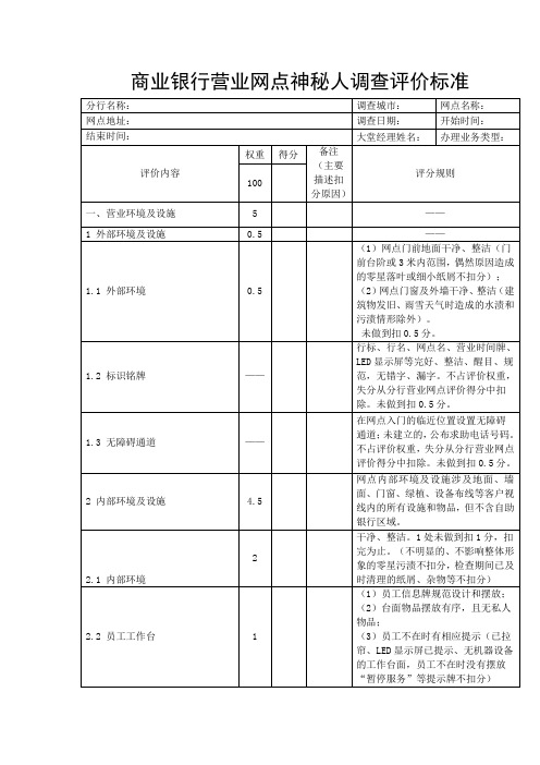 商业银行营业网点神秘人调查评价标准