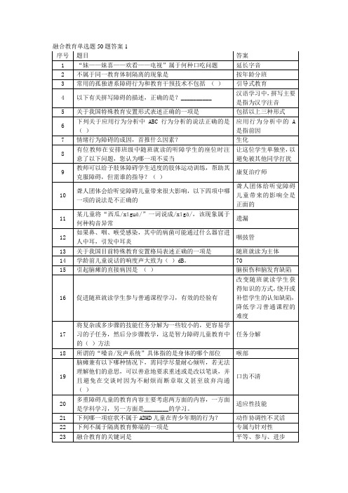 融合教育试题答案(官网内部题库)使用该题库基本为满分通过(500页)精讲