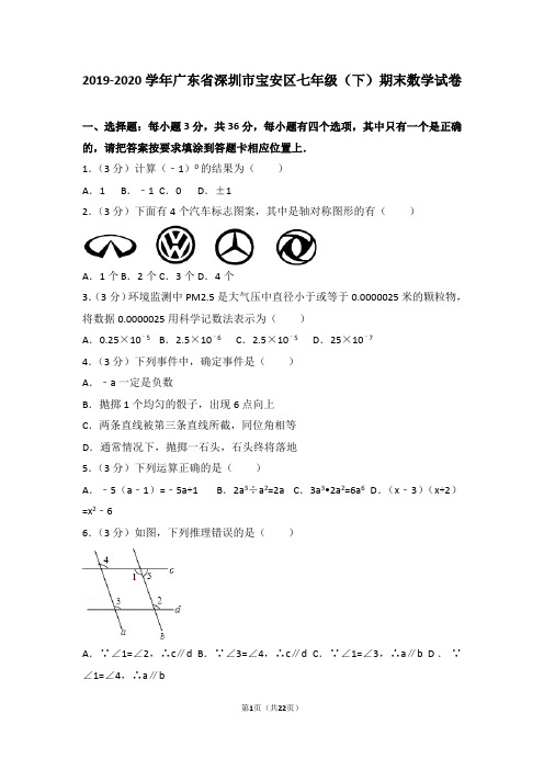 2020年深圳市宝安区七下期末考试