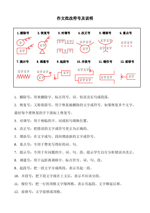 作文批改符号说明