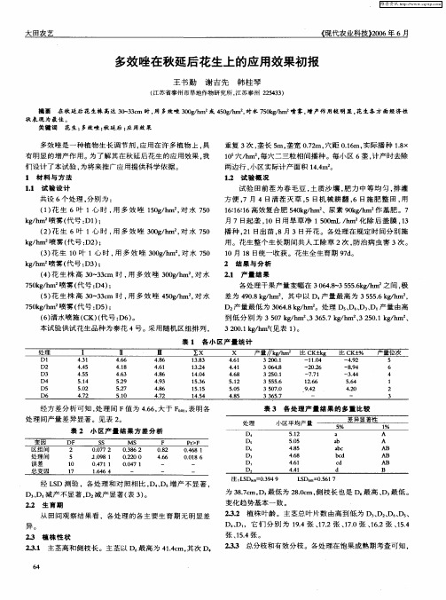 多效唑在秋延后花生上的应用效果初报