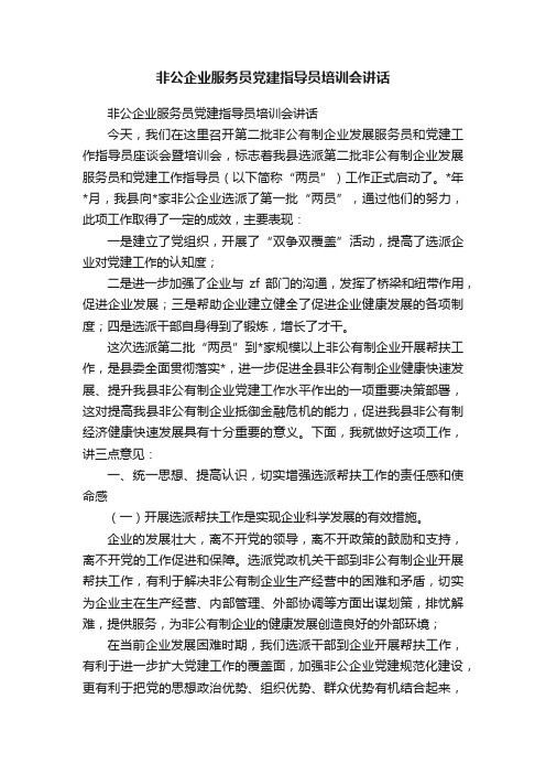 非公企业服务员党建指导员培训会讲话