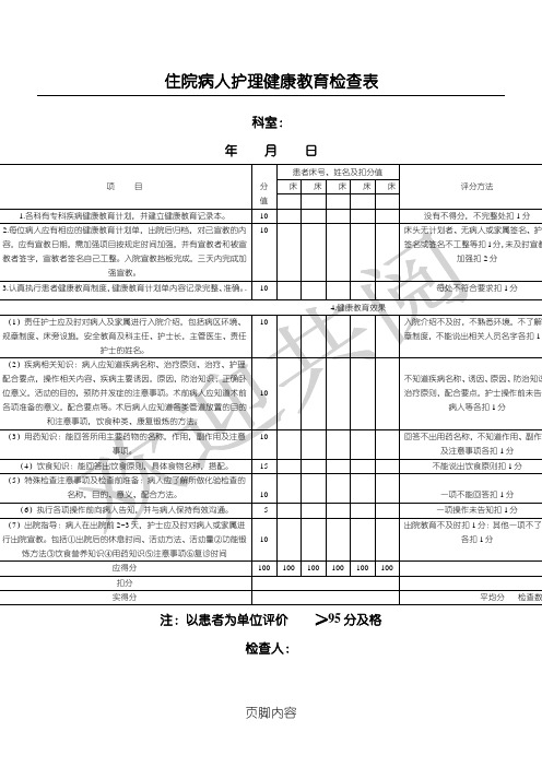 住院患者健康教育检查表格模板