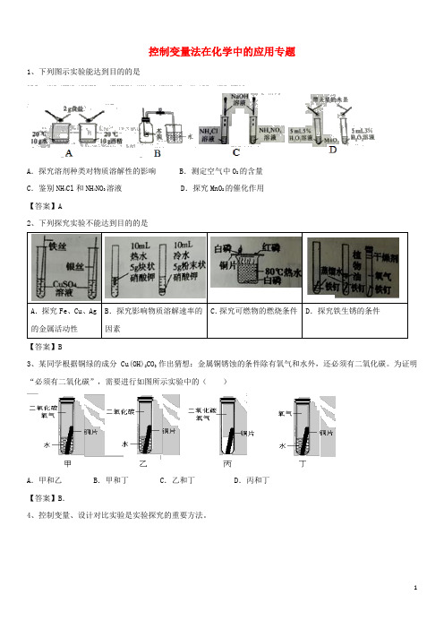 2018年中考化学解题方法突破 控制变量法在化学中的应用专题练习卷