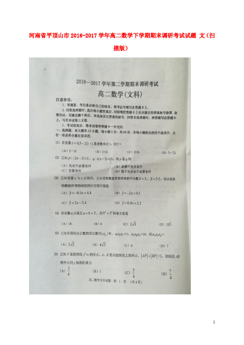 河南省平顶山市高二数学下学期期末调研考试试题 文(扫描版)