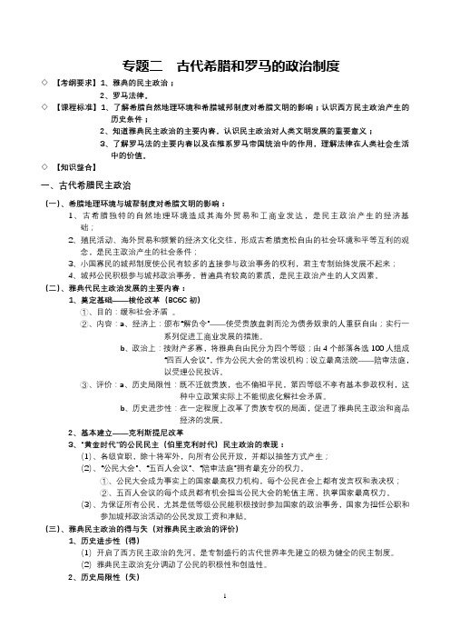 专题02 古代希腊和罗马的政治制度-2020届高考历史知识点系统总结