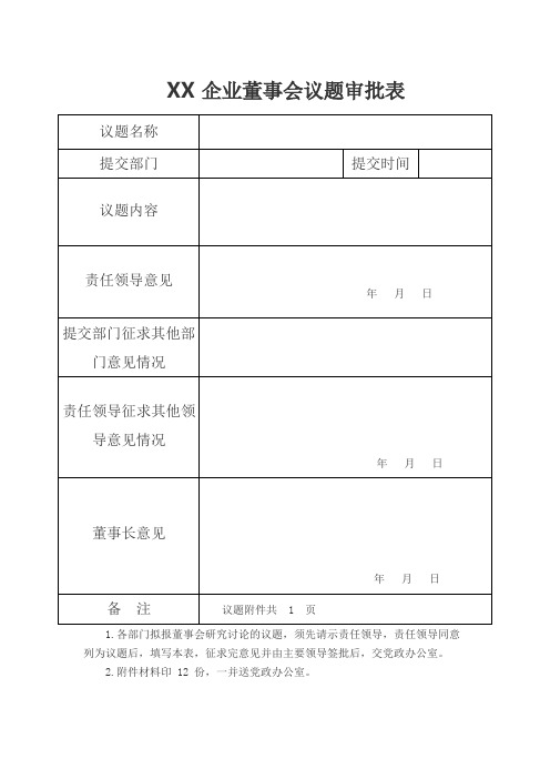 企业董事会议题审批表