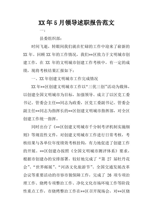 XX年5月领导述职报告范文