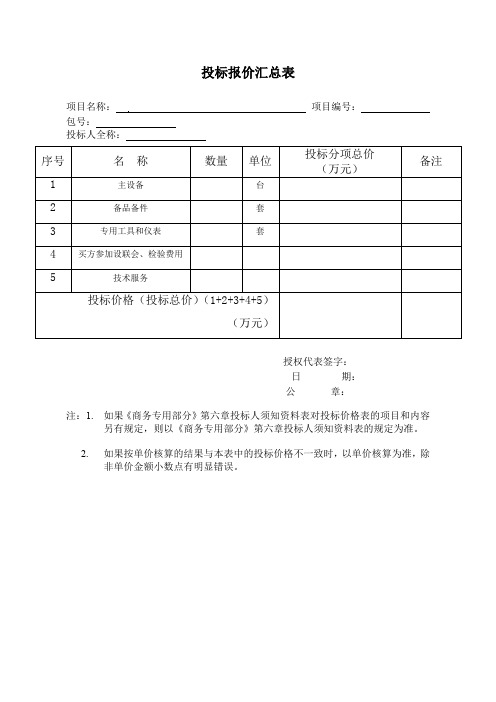 投标价格明细表45(2023年)