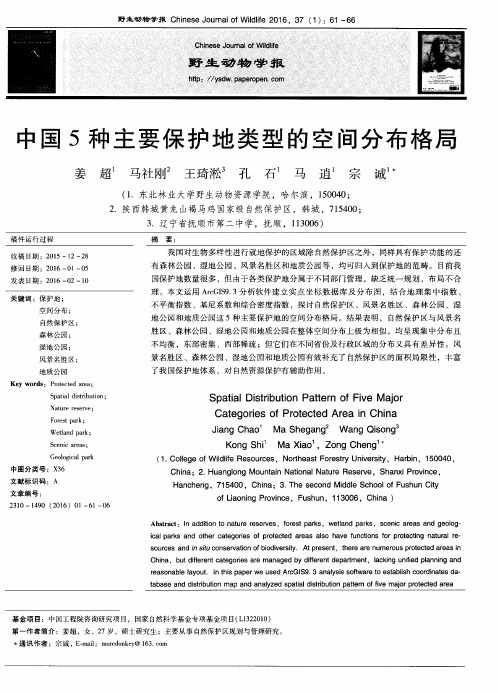 中国5种主要保护地类型的空间分布格局