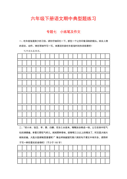 六年级下册语文典型题练习 专题七 小练笔及作文(含答案)