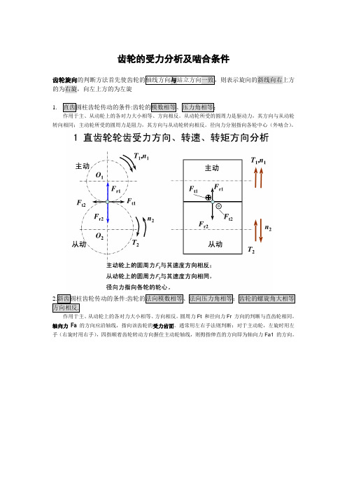 齿轮受力分析及啮合条件