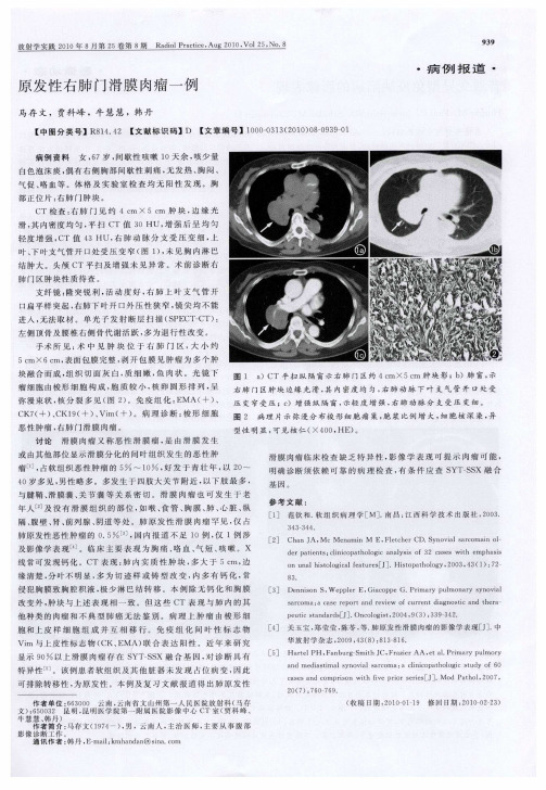 原发性右肺门滑膜肉瘤一例