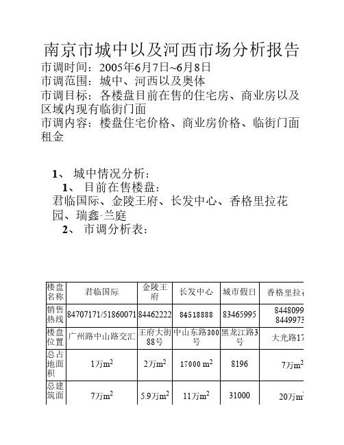 南京市城中以及河西市场分析报告