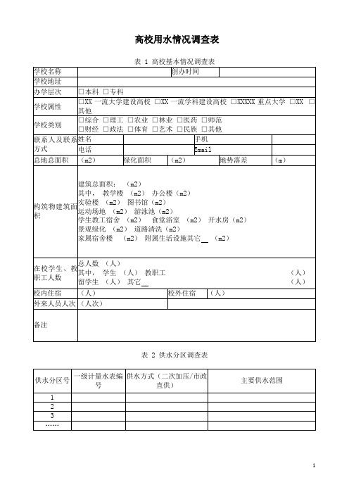 高校用水情况调查表