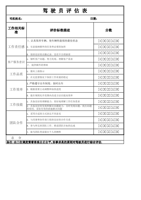 驾 驶 员 评 估 表