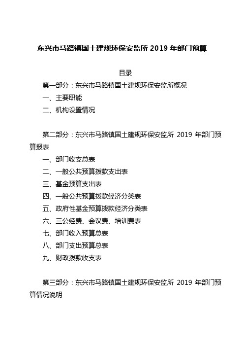 东兴马路镇国土建规环保安监所2019年部门预算