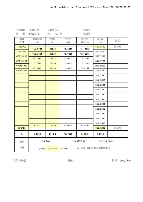 水准测量平差表(含公式可自动计算)