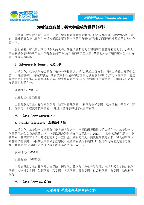 为啥这些荷兰U类大学能成为世界前列？