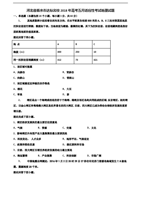 河北省衡水市达标名校2018年高考五月适应性考试地理试题含解析